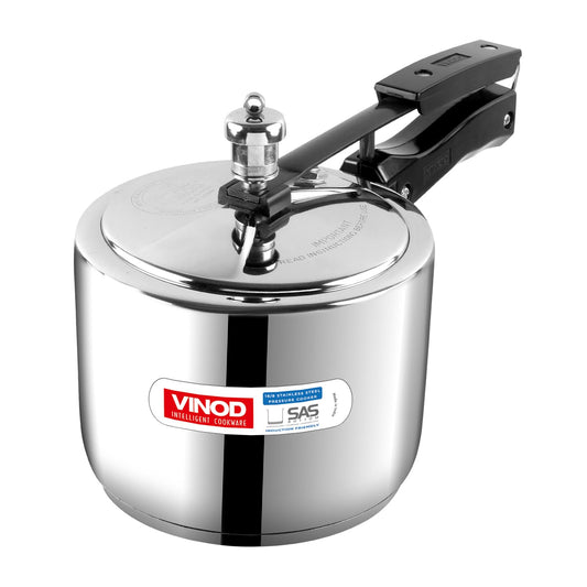 Stainless steel pressure cooker with black handle 