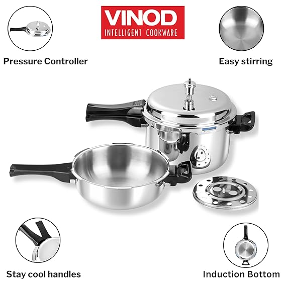 Vinod Platinum Pressure Cooker with Deep Pan Combo Set - Induction Friendly Base | Vinod Cookware India