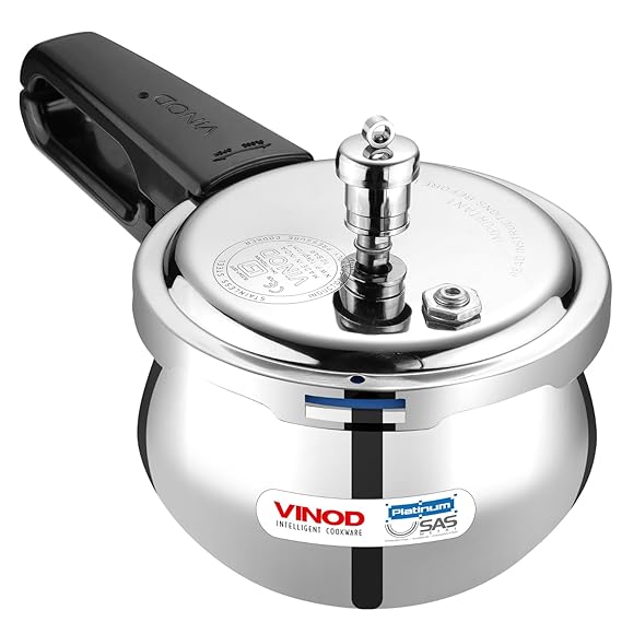 Vinod Platinum Plus Outer Lid Pressure Cooker - Full Product View with Size Variants | Vinod Cookware India