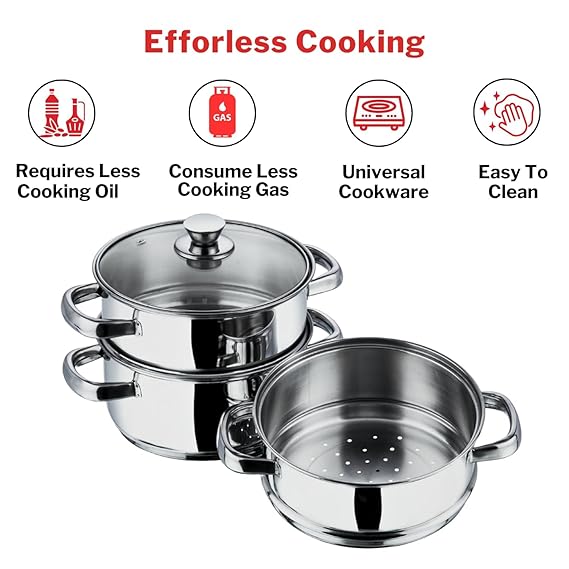 Vinod Stainless Steel 3 Tier Steamer - Multi Tier Capacity for Large Batches | Vinod Cookware
