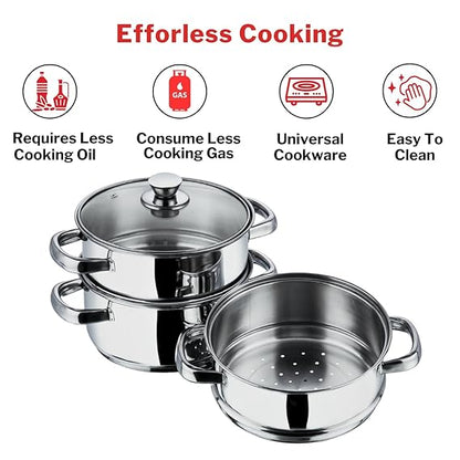 Vinod Stainless Steel 3 Tier Steamer - Multi Tier Capacity for Large Batches | Vinod Cookware