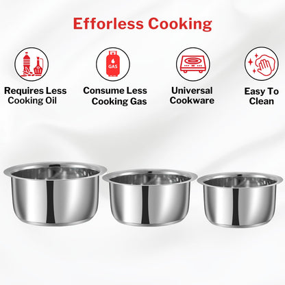 Vinod Stainless Steel Tope Set 5pc - Toughened Glass Lids with Steam Vent, Scratch Resistant Mirror Polish, Easy to Clean | Vinod Cookware India