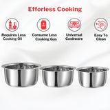 Vinod Stainless Steel Tope Set 5pc - Toughened Glass Lids with Steam Vent, Scratch Resistant Mirror Polish, Easy to Clean | Vinod Cookware India
