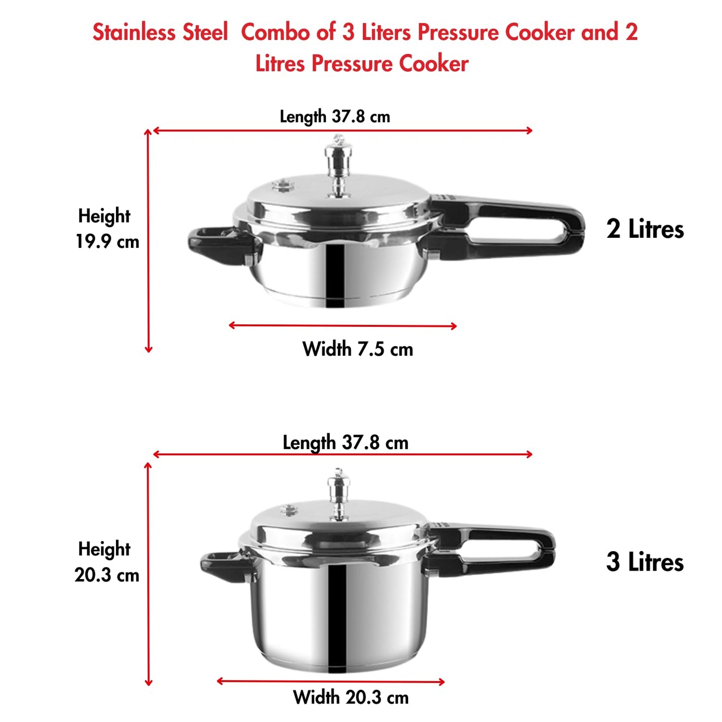 Vinod Combo Set Size Guide - 2L+3L, 3.5L+5L and 4.5L+7L Capacity Options, Ideal for Small to Large Families | Vinod Cookware India
