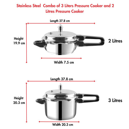 Vinod Combo Set Size Guide - 2L+3L, 3.5L+5L and 4.5L+7L Capacity Options, Ideal for Small to Large Families | Vinod Cookware India