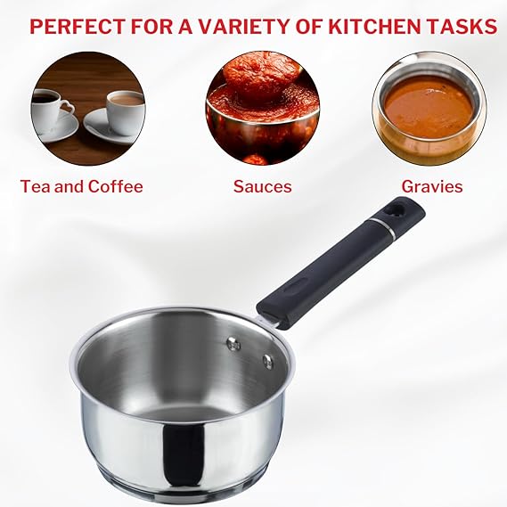 Vinod Tivoli Saucepan - Riveted Stay-Cool Bakelite Handle, Drip-Free Pouring Rim | Vinod Cookware India