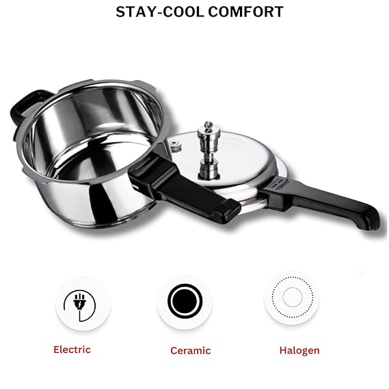 Outer Lid Cooker, Stainless Steel Cooker, Pressure Cooker, SS Cooker, Induction Friendly, Gas Compatible