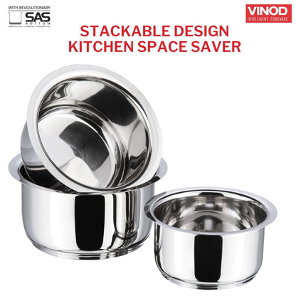 Vinod 5 Piece Tope Set - Riveted Heat-Resistant Bakelite Handles, Drip-Free Rim, AISI 430 Magnetic Induction Base | Vinod Cookware India