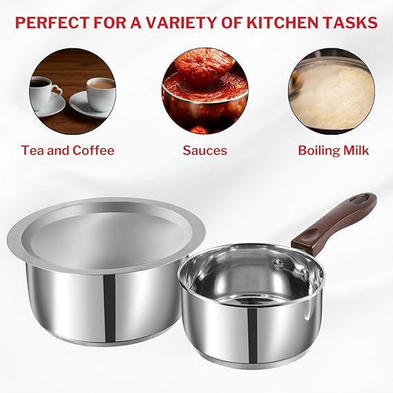Vinod 1.4L Capsule Bottom Tope with Saucepan - Riveted Heat-Resistant Bakelite Handles, Heavy Gauge 18/8 Stainless Steel Body | Vinod Cookware India