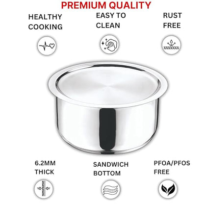Vinod Stainless Steel 304 Grade Tope with Lid (Induction Friendly)