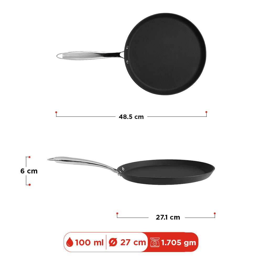 Vinod Ferona Cast Iron Dosa Tawa 27cm - Dimension Size Reference | Vinod Cookware