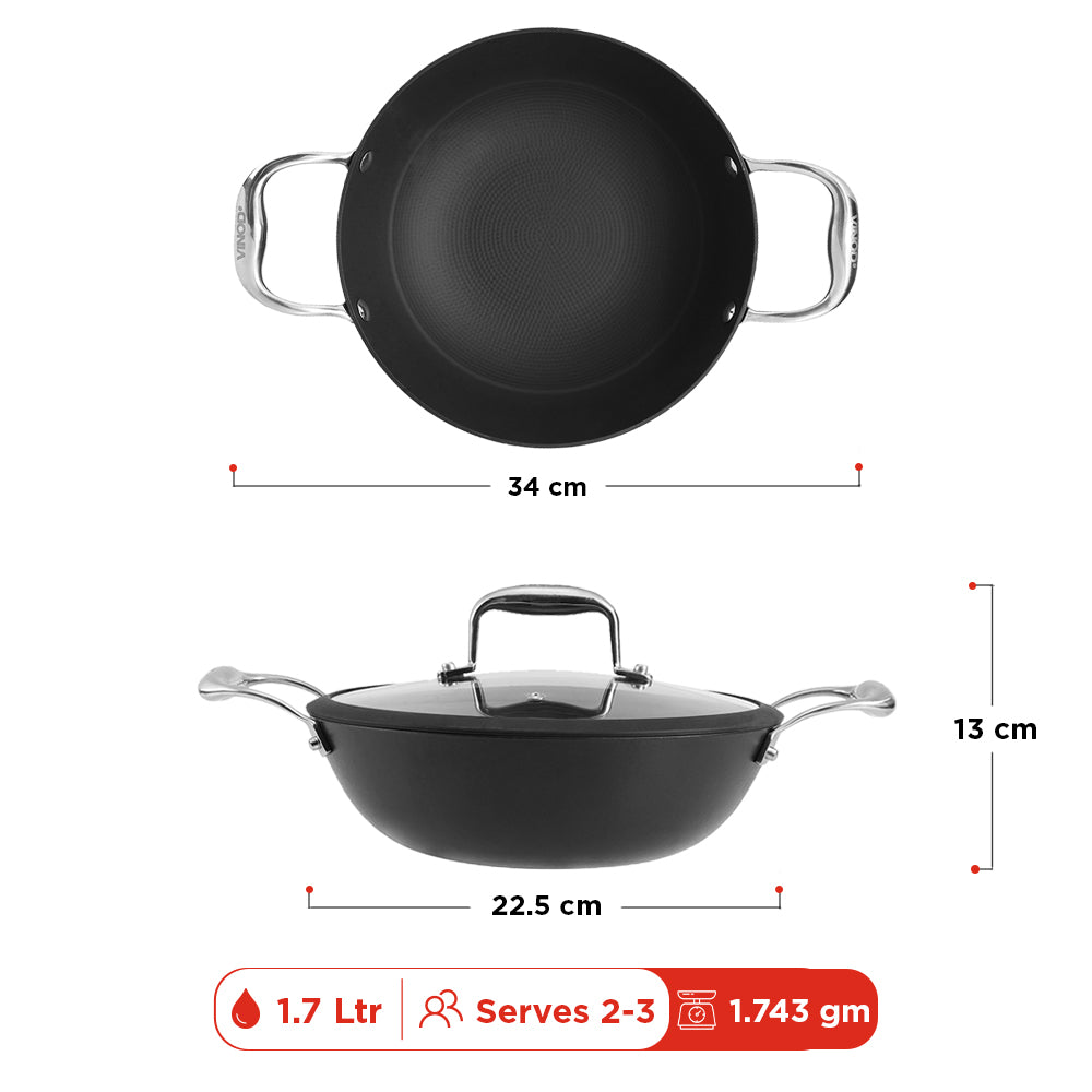 Vinod Ferona Cast Iron Kadai with Lid