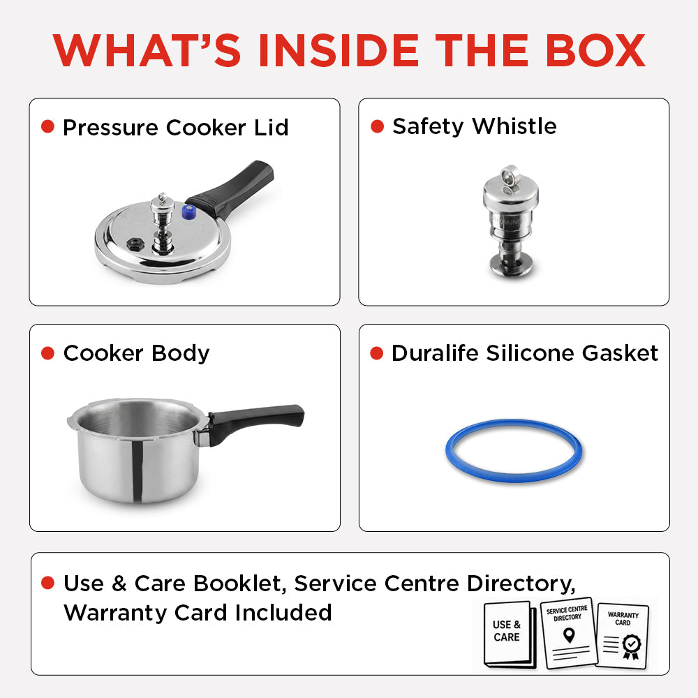 Vinod Platinum Triply Stainless Steel Pressure Cooker - Whats in the Box | Vinod Cookware India