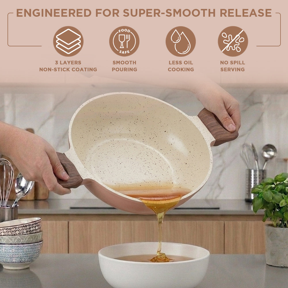 Vinod Ceravit Deep Kadai Desert Rose - Tempered Glass Lid with Steam Vent | Vinod Cookware