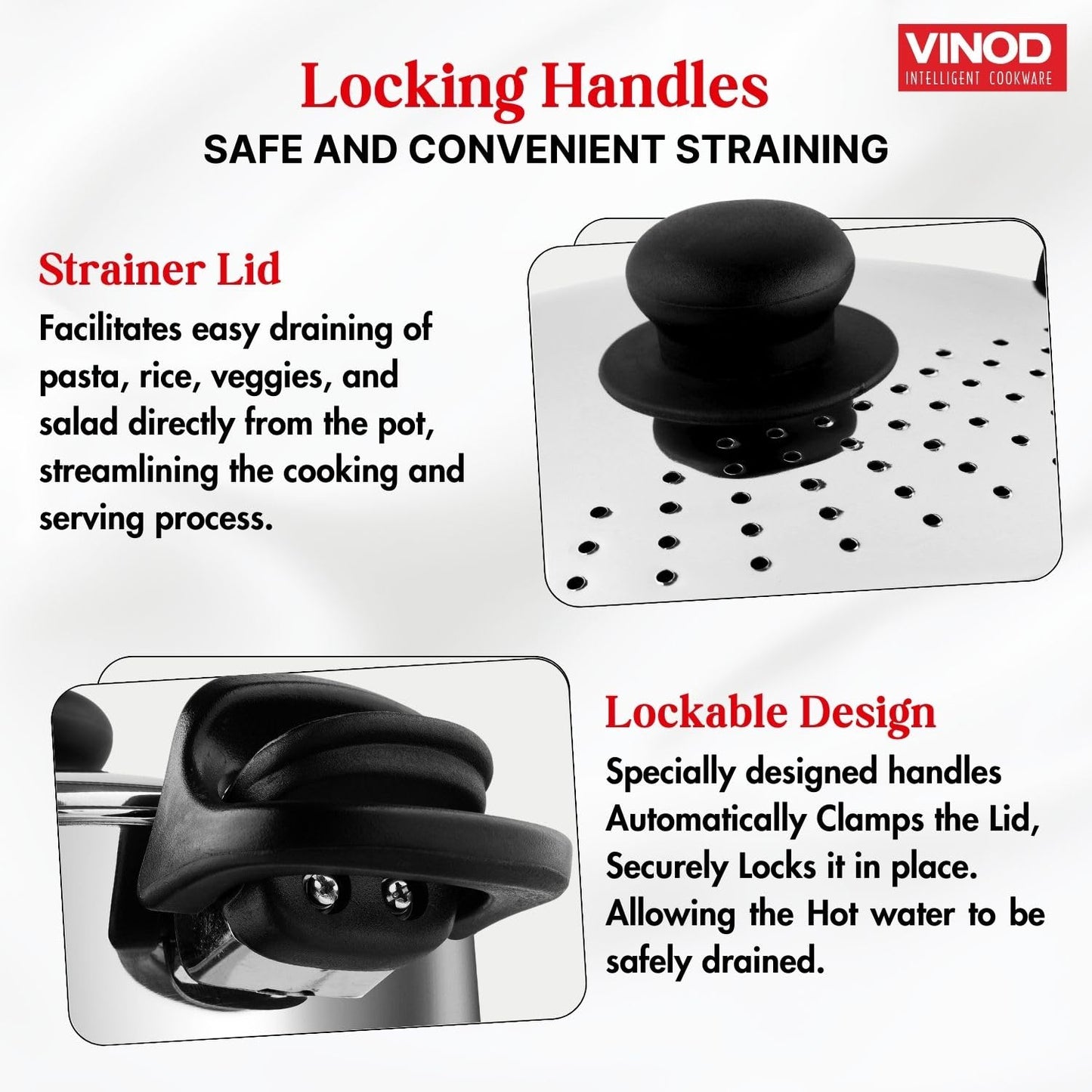 Vinod Pasta Pot with Strainer - Built-in Strainer Lid for Easy Draining | Vinod Cookware