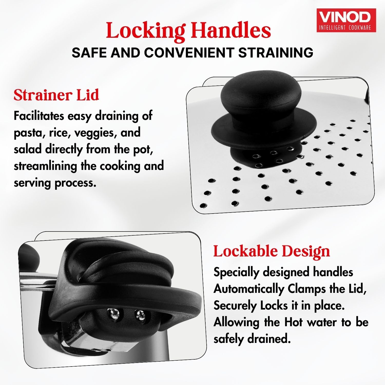 Vinod Pasta Pot with Strainer - Built-in Strainer Lid for Easy Draining | Vinod Cookware