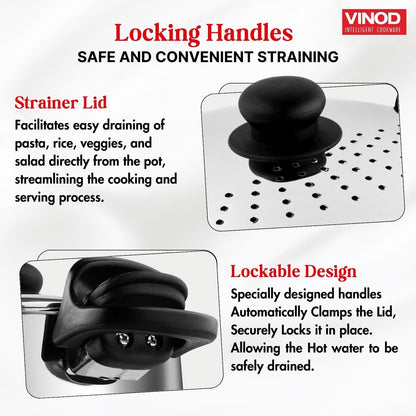 Vinod Pasta Pot with Strainer - Built-in Strainer Lid for Easy Draining | Vinod Cookware
