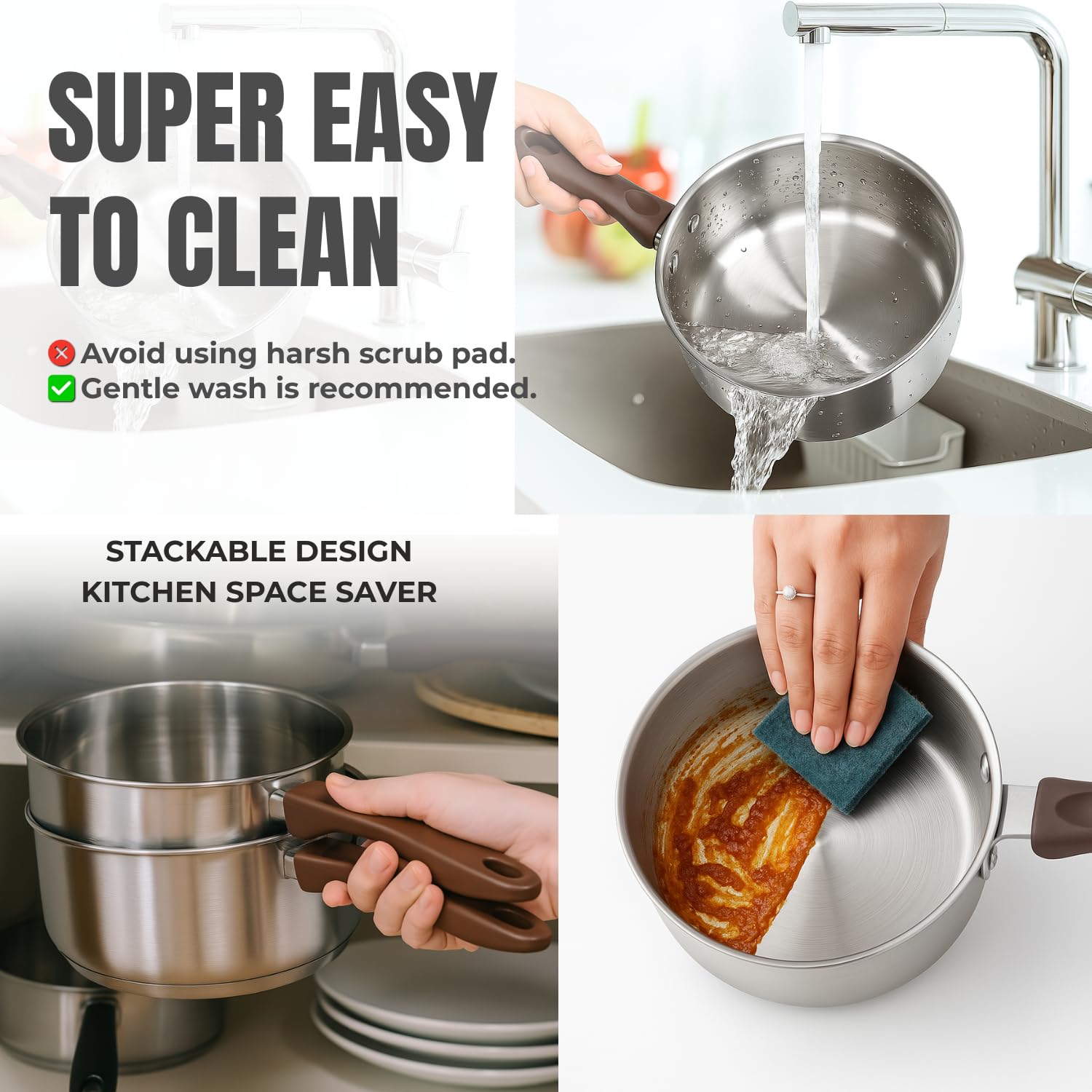 Vinod Stainless Steel Regular Saucepan - Drip-Free Pouring Rim, Thick AISI 430 Magnetic Base, Gas and Induction Compatible | Vinod Cookware India
