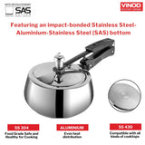 Vinod Europa Stainless Steel Handi Shape Inner Lid Pressure Cooker (Induction - Friendly)