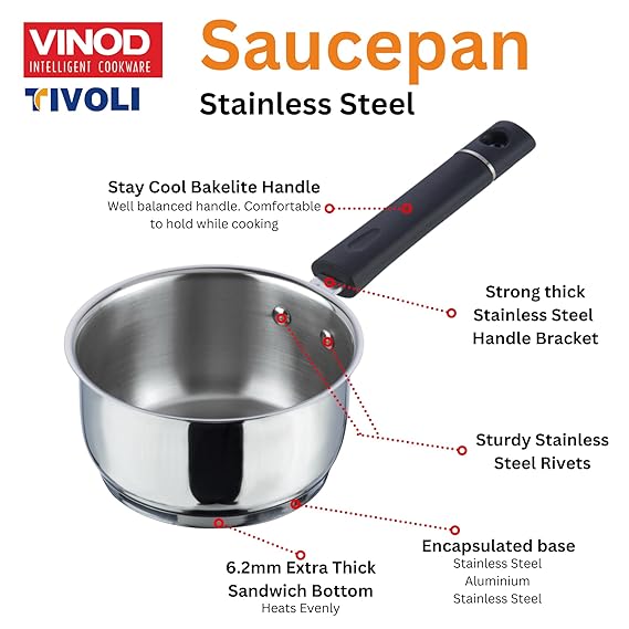 Vinod Tivoli Saucepan With Lid - Toughened Glass Lid with Steam Vent, Induction Friendly | Vinod Cookware India