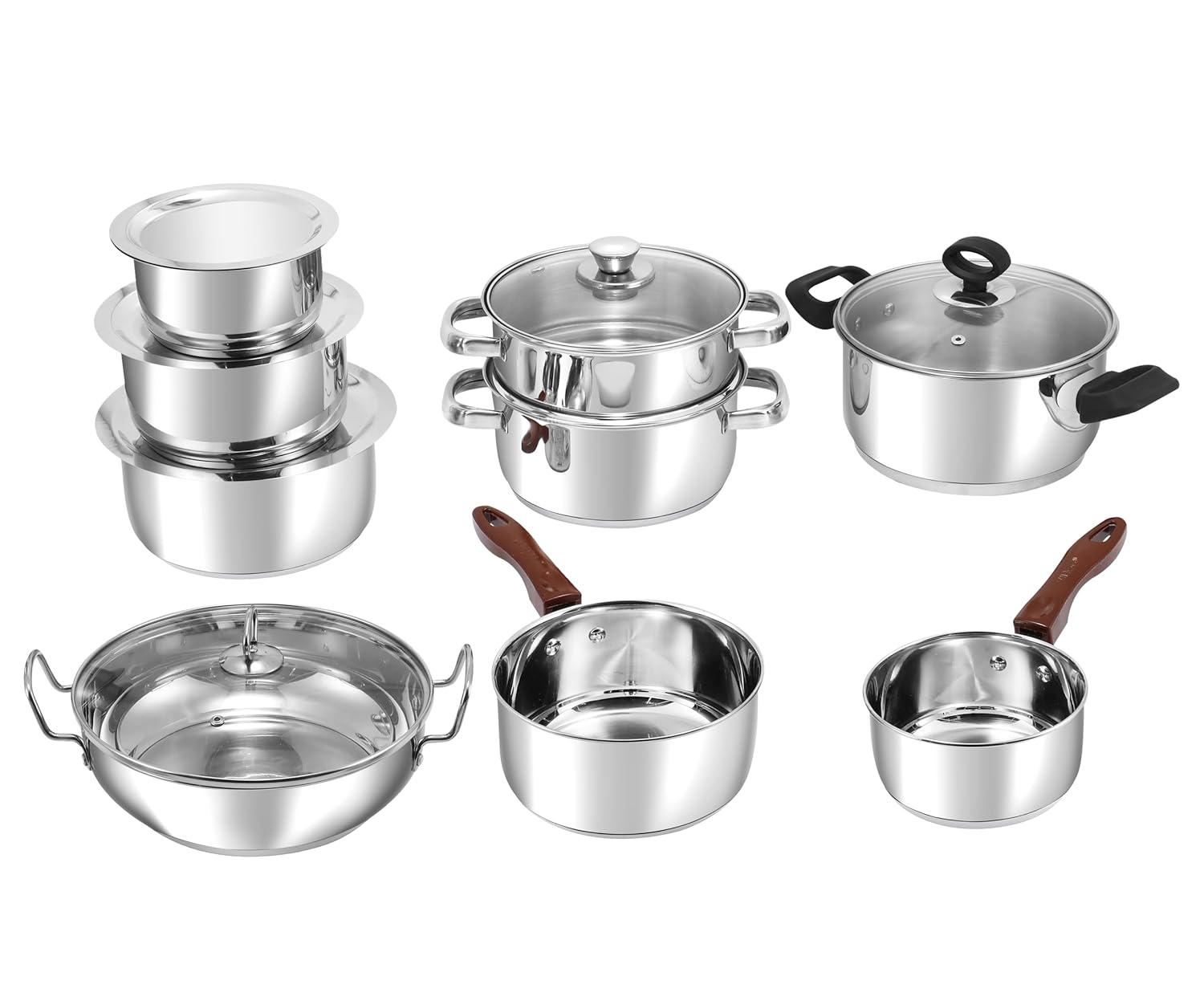 Vinod Kitchen In The Box 25pc Set - Ideal New Home Gift, All Essentials Included, Mirror Polish Finish, Riveted Heat-Resistant Handles | Vinod Cookware India