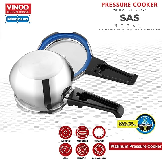 Vinod Platinum Plus Outer Lid Pressure Cooker - Triply Stainless Steel Body and Lid Detail | Vinod Cookware India