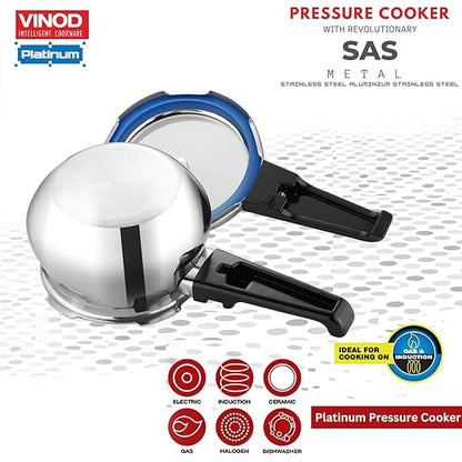 Vinod Platinum Plus Outer Lid Pressure Cooker - Triply Stainless Steel Body and Lid Detail | Vinod Cookware India