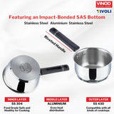 Vinod Tivoli Saucepan Size Range - 14cm, 16cm, 18cm and 20cm Variants, With and Without Lid | Vinod Cookware India
