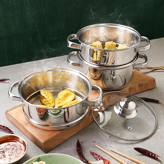 Vinod Stainless Steel 3 Tier Steamer Set (Induction Friendly)