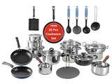 Vinod Kitchen In The Box 25pc Cookware Set - Complete Kitchen Starter Kit with Stainless Steel Topes, Saucepans, Kadai, Tawa and Accessories | Vinod Cookware India