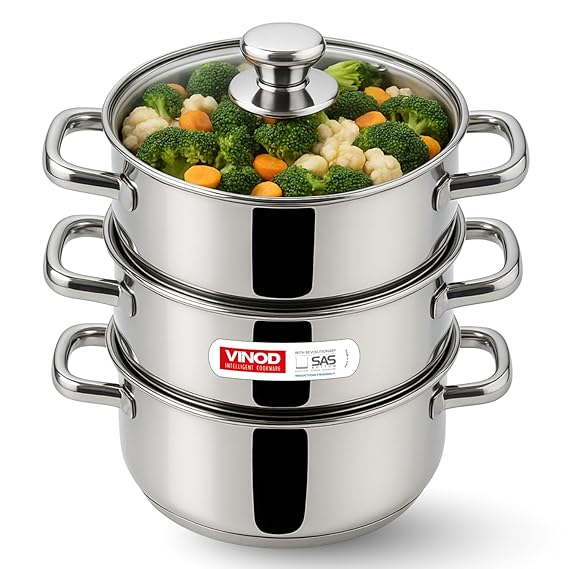 Vinod Stainless Steel 3 Tier Steamer Set (Induction Friendly)
