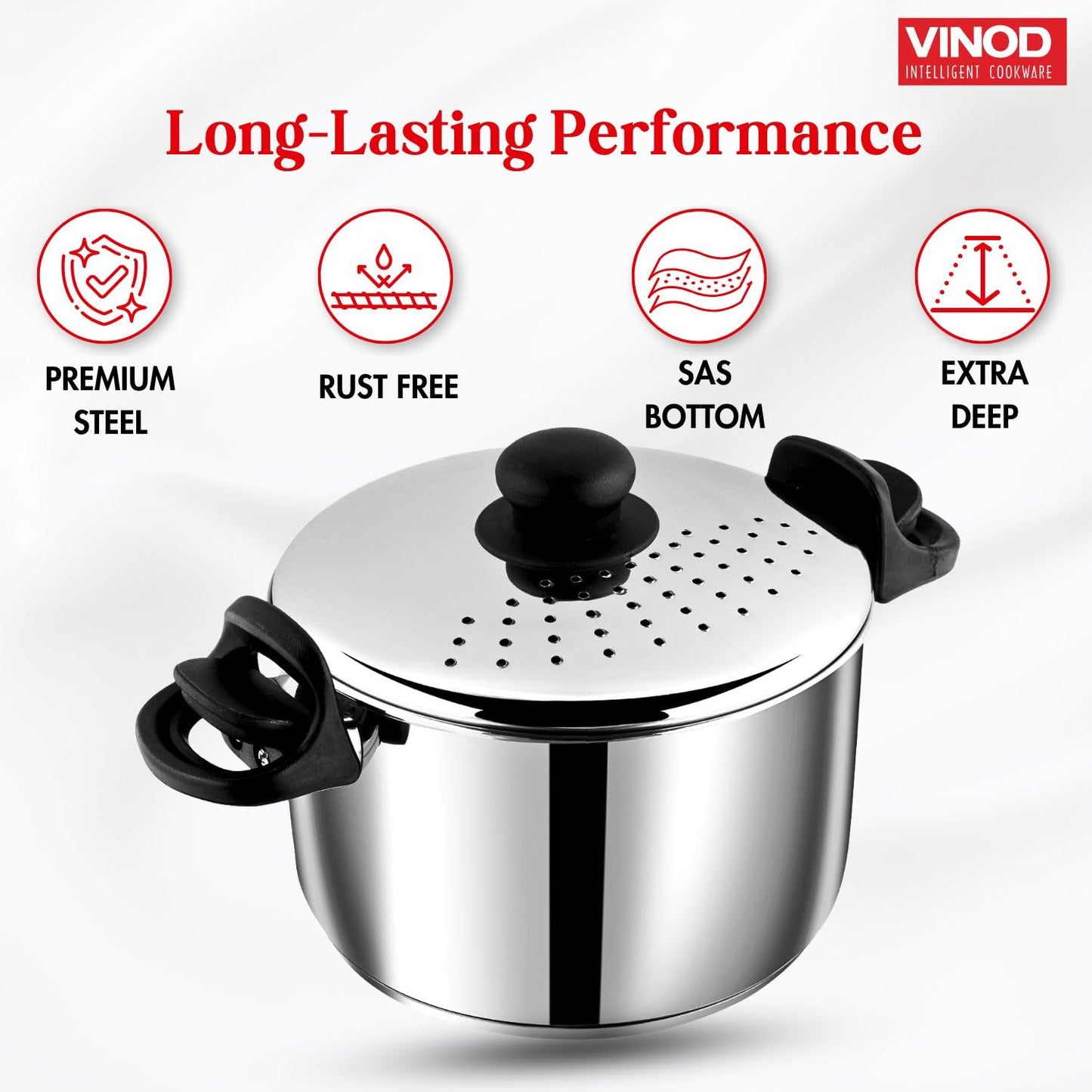 Vinod Stainless Steel Pasta Pot - Strainer Lid with Locking Mechanism | Vinod Cookware