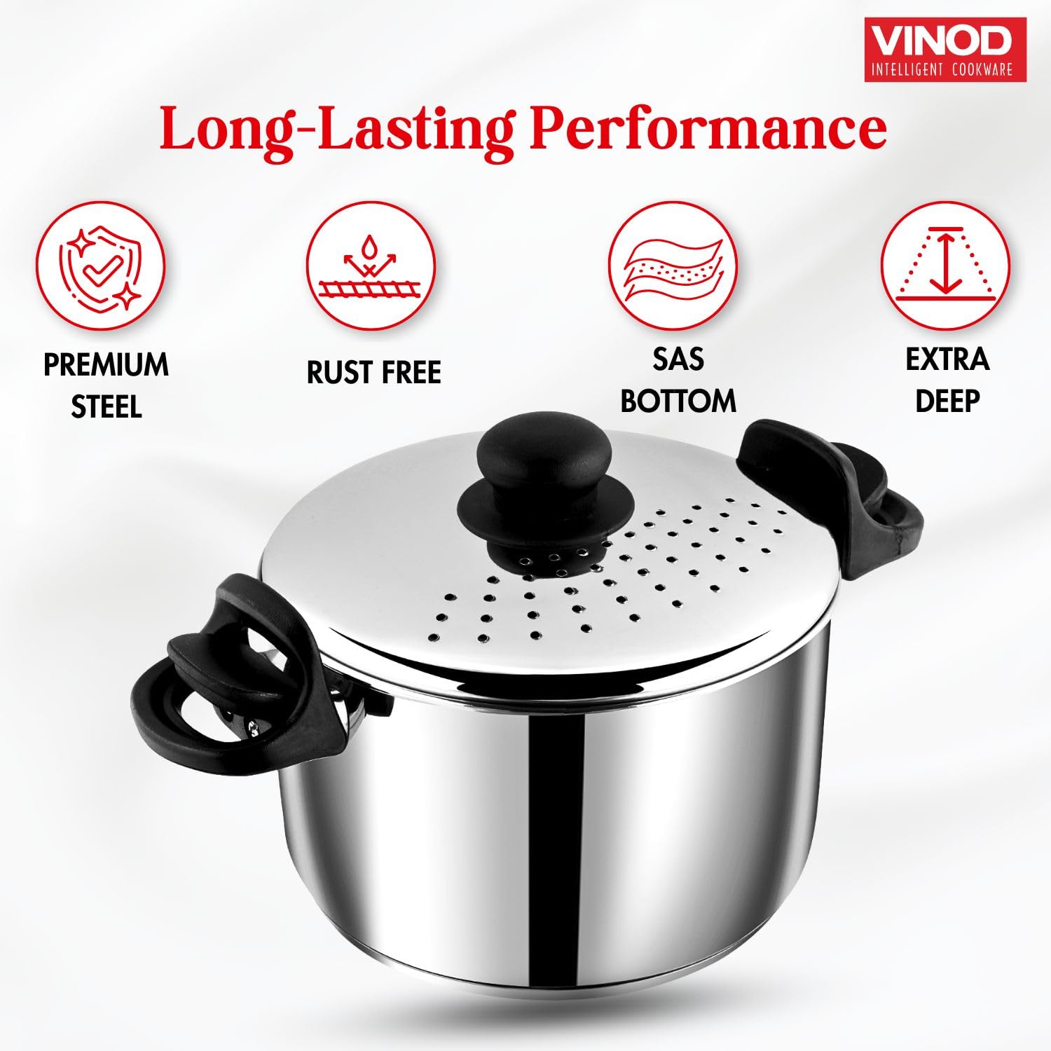 Vinod Stainless Steel Pasta Pot - Strainer Lid with Locking Mechanism | Vinod Cookware