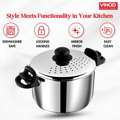 Vinod Stainless Steel Pasta Pot - SAS Bottom Even Heat for Pasta Soups Stews | Vinod Cookware