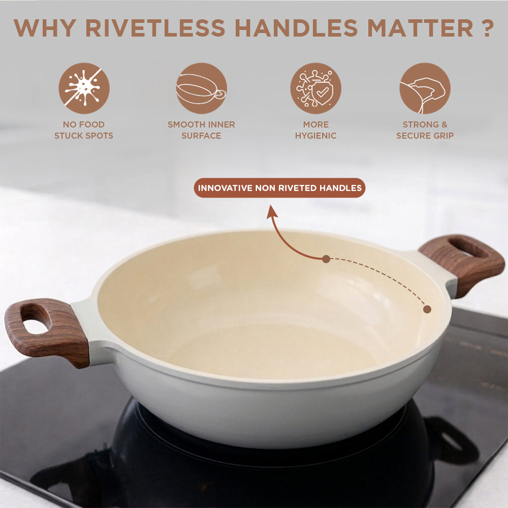 Vinod Ceravit Kadai Washed Stone - Three Layer Ceramic Coating Detail | Vinod Cookware