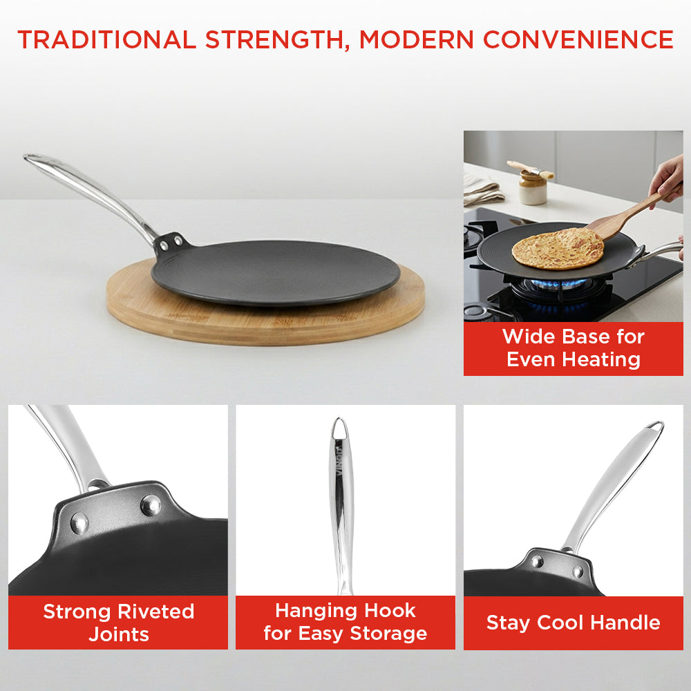 Vinod Ferona Cast Iron Roti Tawa - Grid Style Hero Shot | Vinod Cookware