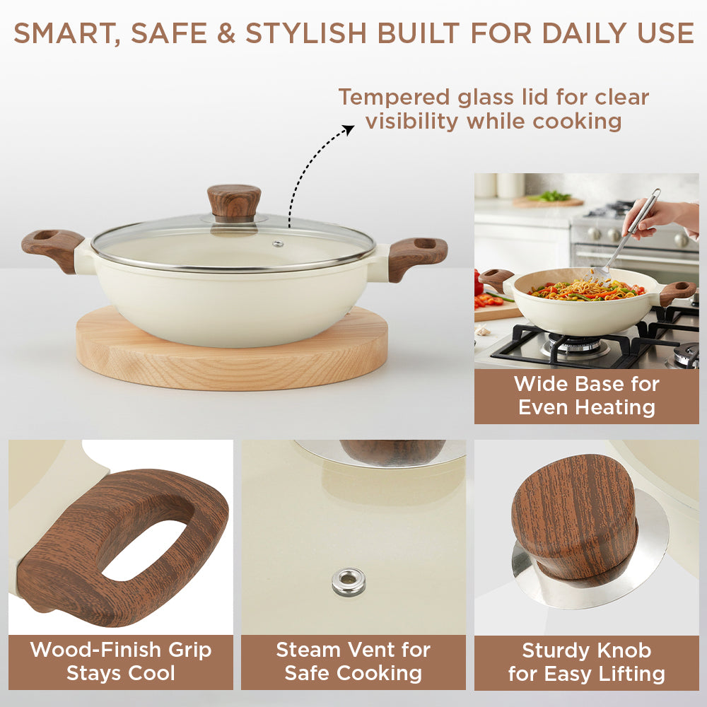 Vinod Di Casa Signature Ceramic Set - All 3 Pieces Kadai Frypan Tawa Together | Vinod Cookware