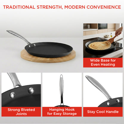Vinod Ferona Cast Iron Dosa Tawa - Grid Style Hero Shot | Vinod Cookware