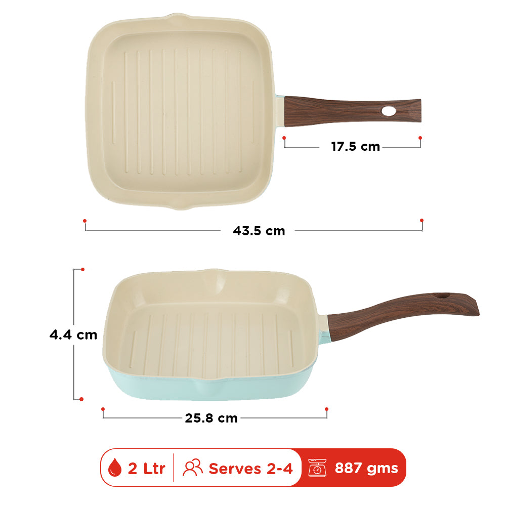 Vinod Ceravit Grill Pan - Cool Touch Wooden Handle Hanging Hook | Vinod Cookware