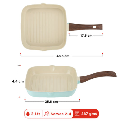 Vinod Ceravit Grill Pan - Cool Touch Wooden Handle Hanging Hook | Vinod Cookware