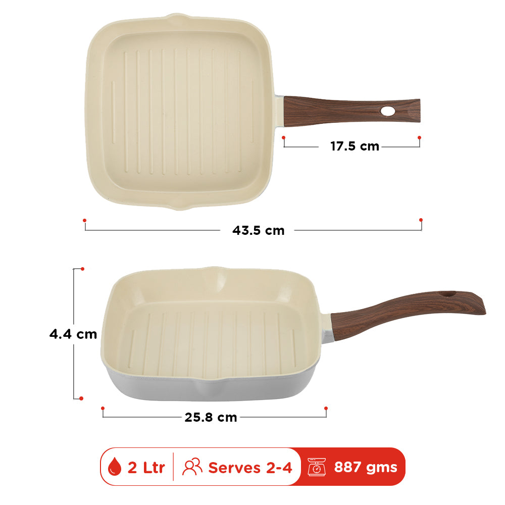 Vinod Ceravit Grill Pan 24cm - Dishwasher Safe Stain Resistant Easy Clean | Vinod Cookware
