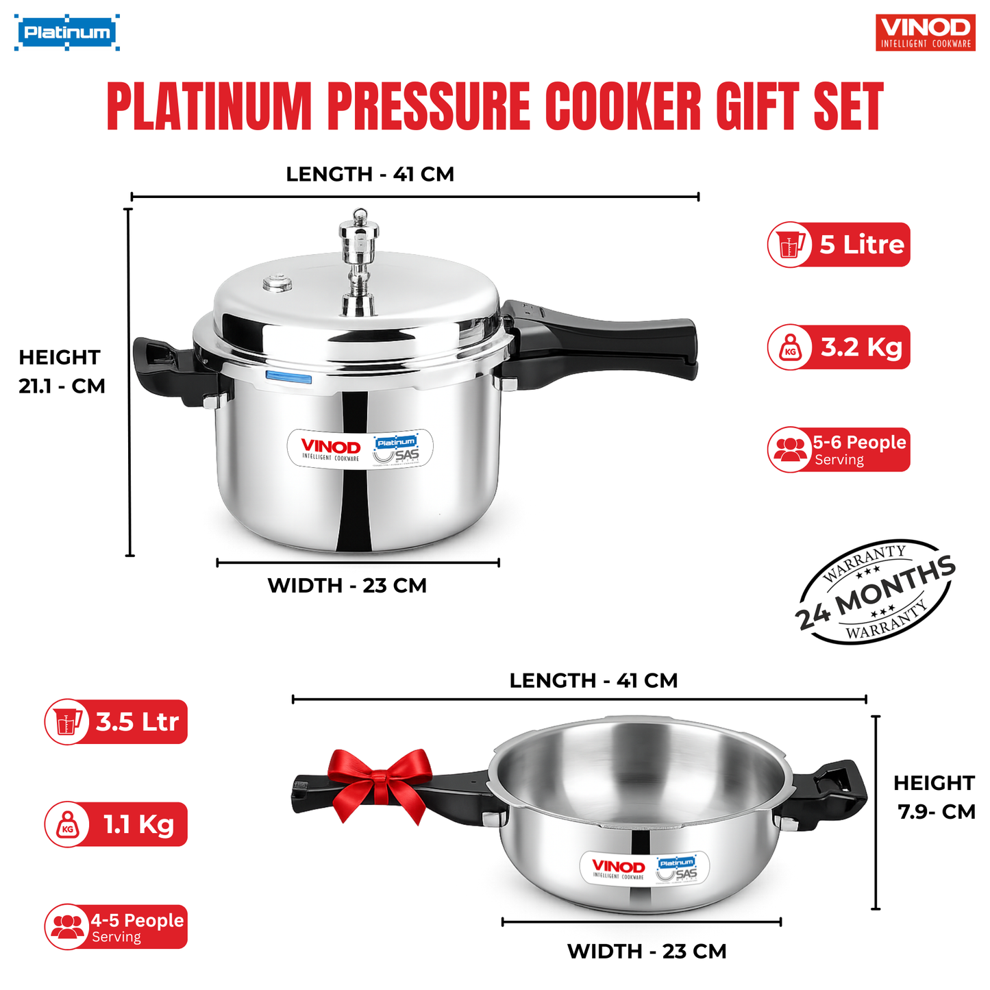 Vinod Platinum combo Pressure Cooker with FREE Pressure Pan