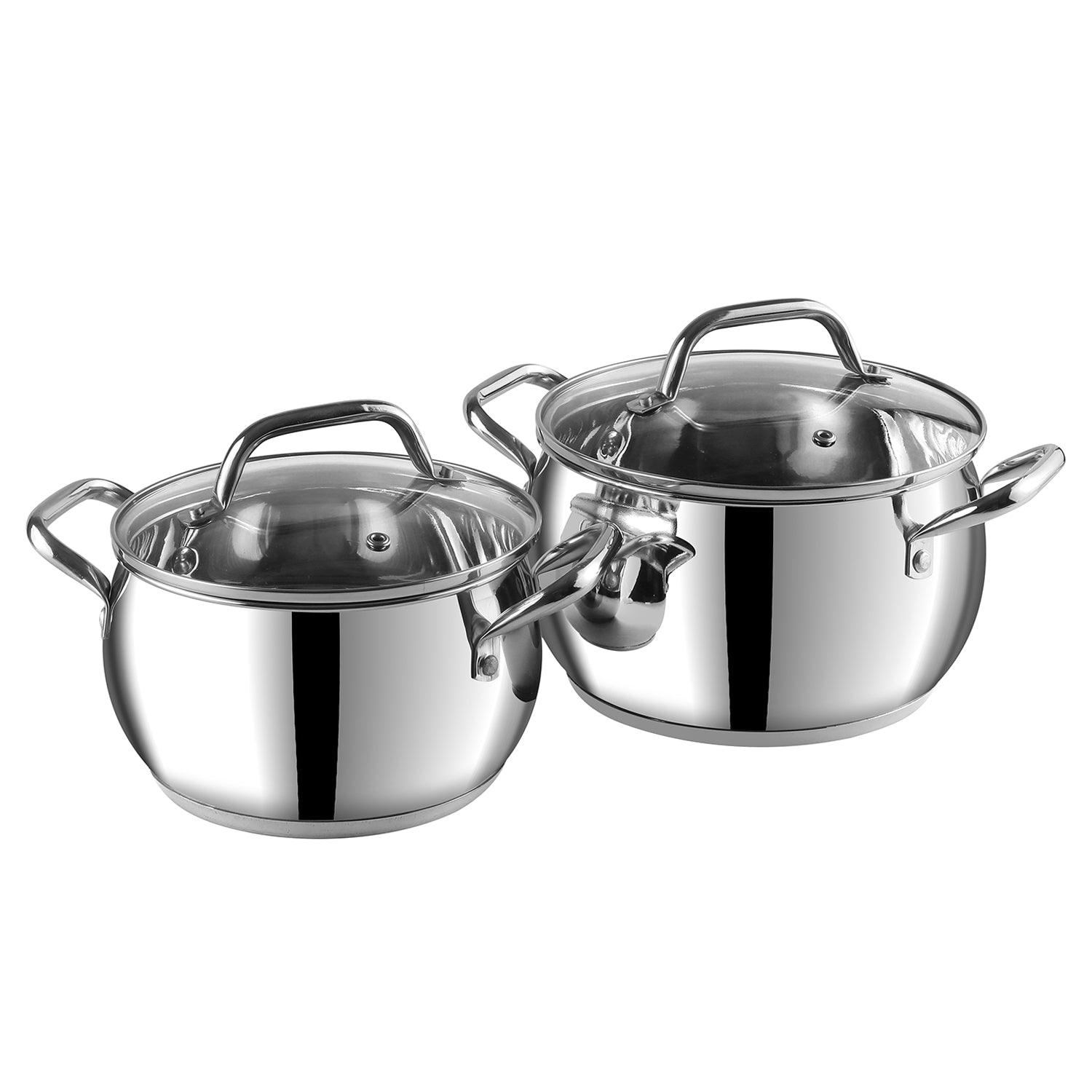 Vinod Almaty Saucepot 2pc Belly Shape Set - Glass Lid and SAS Bottom | Vinod Cookware