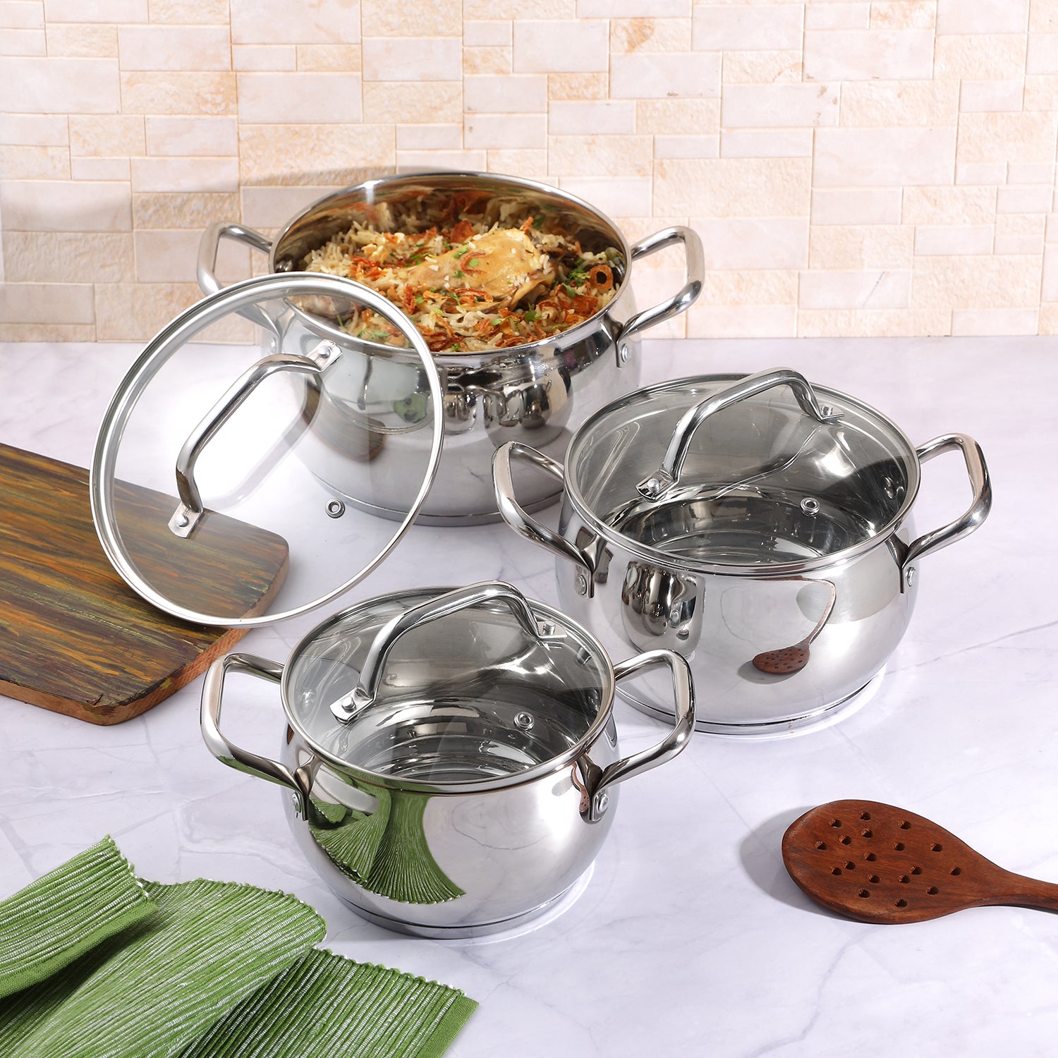 Vinod Almaty Saucepot 3pc Set 14cm 16cm 18cm with Glass Lids - Induction Friendly | Vinod Cookware