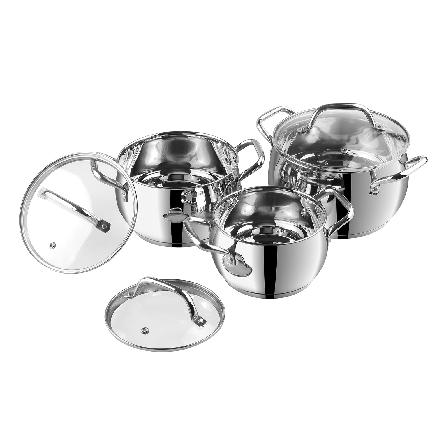 Vinod Almaty Saucepot 3pc Complete Set - Belly Shape Stainless Steel Cookware | Vinod Cookware