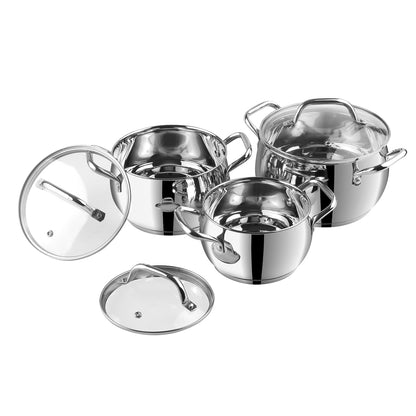 Vinod Almaty Saucepot 3pc Complete Set - Belly Shape Stainless Steel Cookware | Vinod Cookware