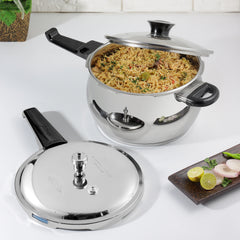 Vinod 18/8 Stainless Steel Splendid Plus Pressure Cooker - Handi Shape with Toughened Glass Lid, Available in 1.5L to 6.5L | Vinod Cookware India