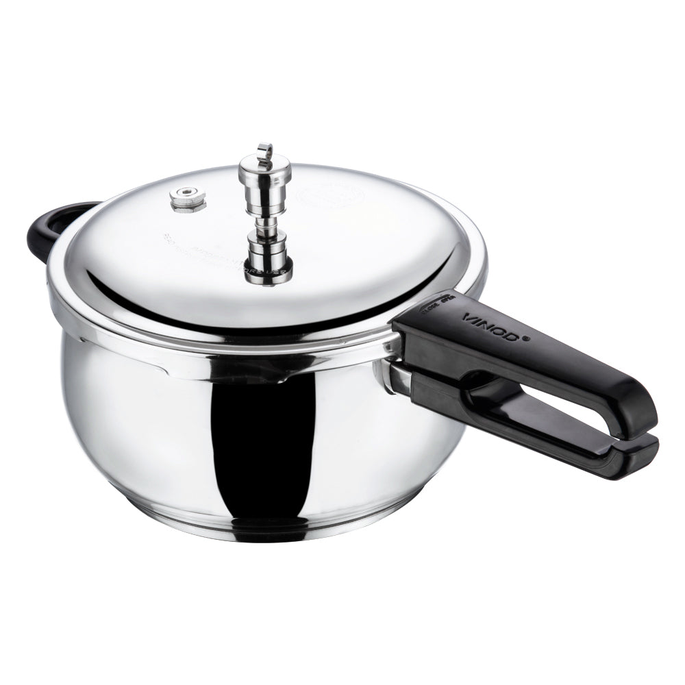 Vinod Splendid Plus Pressure Cooker - Beautiful Mirror Polish Handi Shape Body, Premium Stainless Steel Build | Vinod Cookware India
