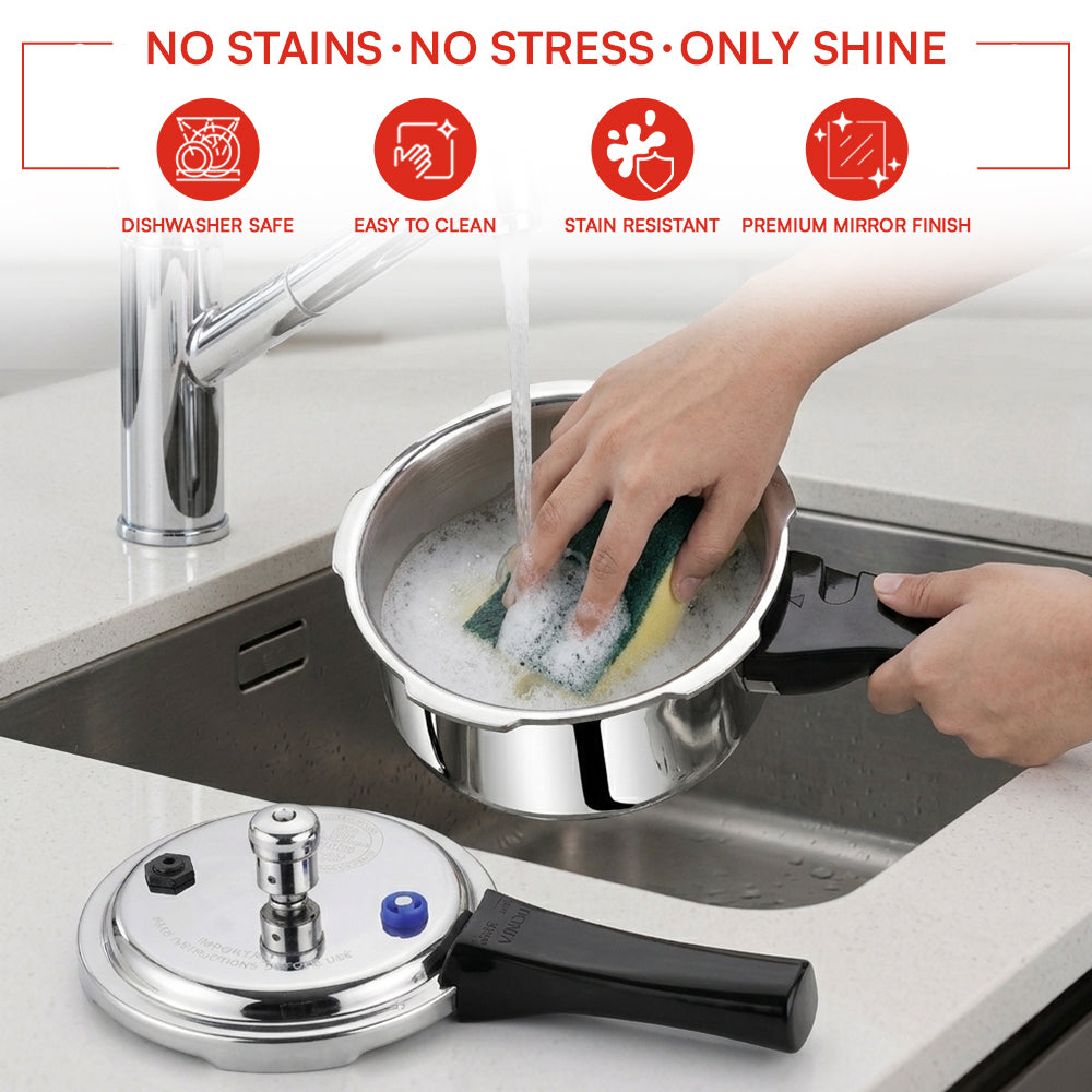 Vinod Platinum Triply Stainless Steel Pressure Cooker - Alternate View | Vinod Cookware India