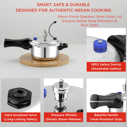 Vinod Platinum Triply Stainless Steel Pressure Cooker - Feature Image 1 | Vinod Cookware India